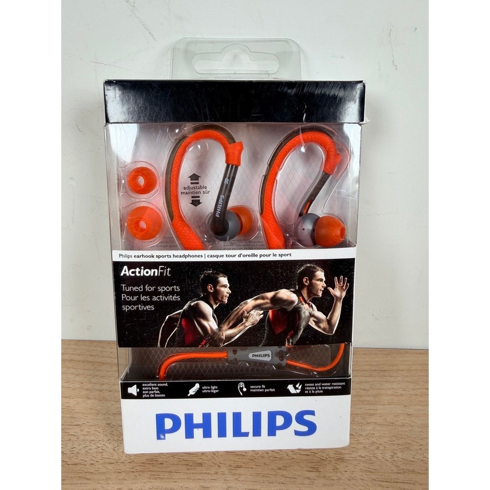 PHILIPS SHQ3200 ActionFit Sports Earhook Headphones Orange and Grey NEW